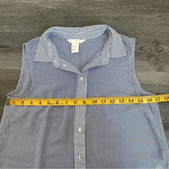 H&M Sleeveless Blouse Navy White Stripe Button Down Semi Sheer - Picture 6 of 7